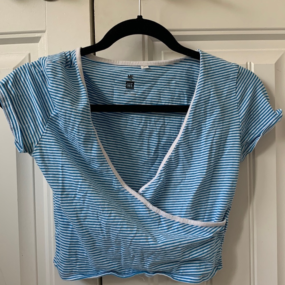 Pacsun Blue White Stripped Crop Tee